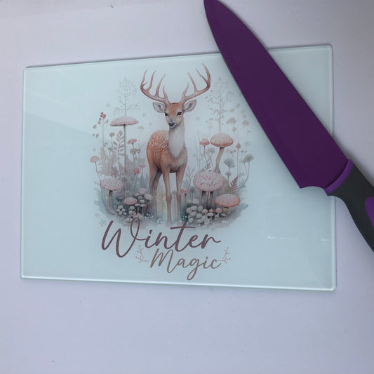 Winter wonderland deer glass chopping board