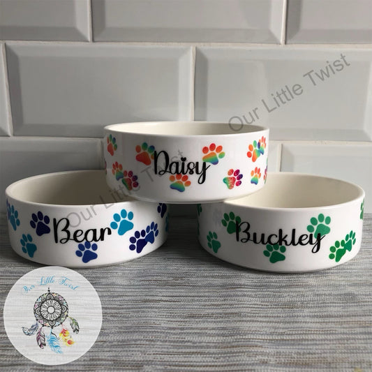 Personalised Paw Prints Pet Bowl