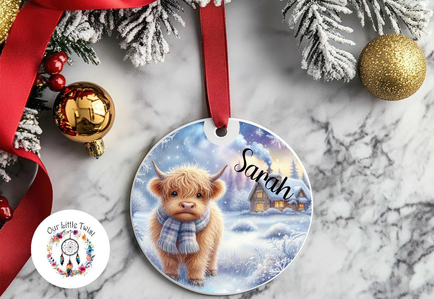 Personalised highland cow Bauble/Ornament gift present