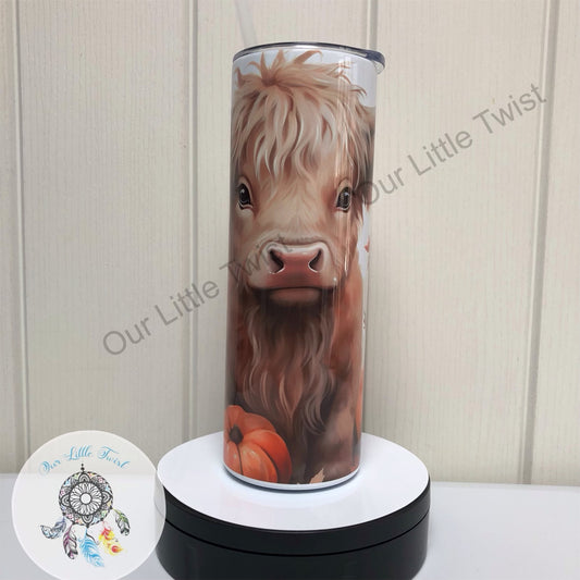 Highland cow with pumpkin 20oz tumbler