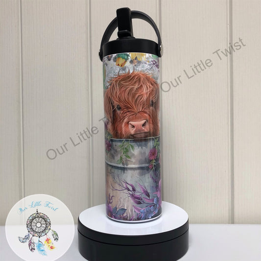 Highland cow flower 20oz tumbler