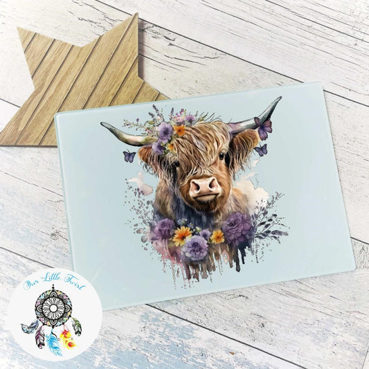 Flower highland cow chopping board