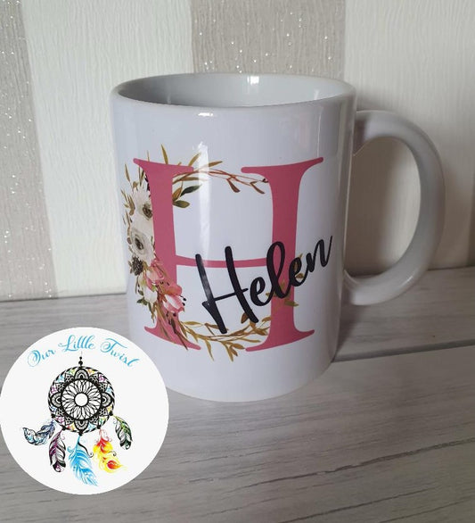 Personalised pink flower mug